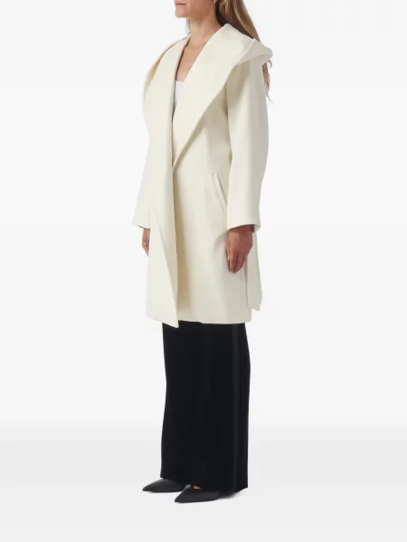 Cu centură palton Max Mara cu glugă alb