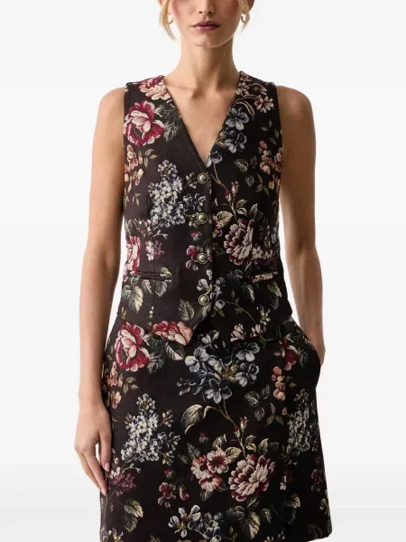 Vestă Luisa Spagnoli cu model floral din jacard maro