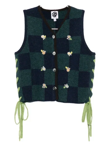 Kardigan Yanyan Knits w kratkę niebieski