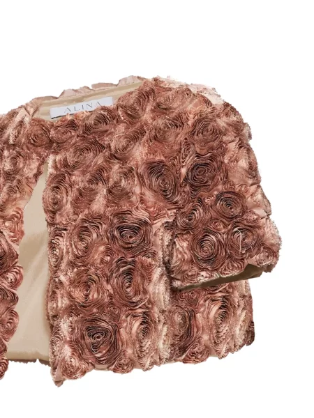Tafta decupat geacă Alina cu model floral maro