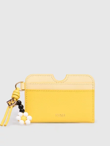 Шкіряний картхолдер з підвіскою Fendi жовтий