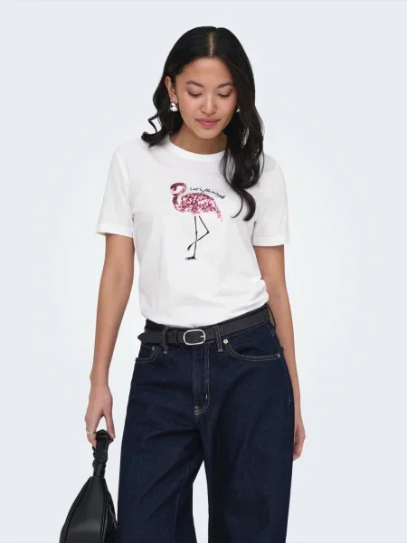ONLY Tricou ONLKITA fucsia / negru alb
