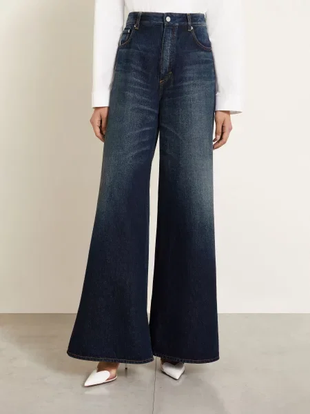 Alaïa Široké Džíny dock blue modré