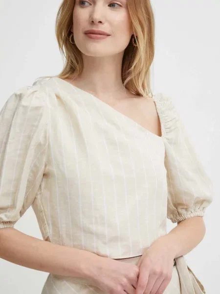Pepe Jeans bluzka lniana MATI wzorzysta beżowy