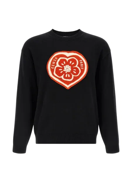 Pulover Kenzo cu decolteu rotund cu motiv cu inimi negru