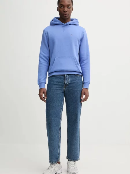 Tommy Jeans mikina s kapucňou pánska s bavlnou fialová