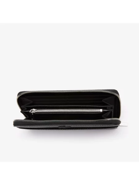 Lacoste Duży Portfel Unisex Chantaco Ze Skóry Pikowanej Z Tłoczonym Zamkiem Błyskawicznym czarny