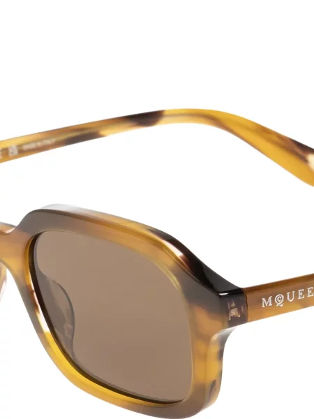 Pravokutne sunčane naočale Alexander Mcqueen smeđa