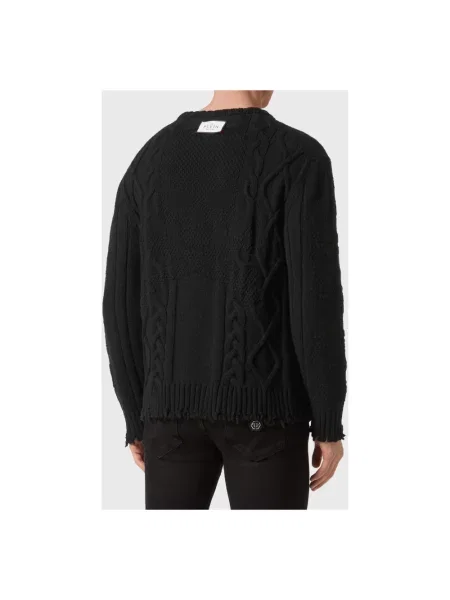 Sweter Philipp Plein wełniany z okrągłym dekoltem czarny