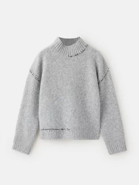 Sweter z golfem i obszyciami Dzieci lata MANGO KIDS szary