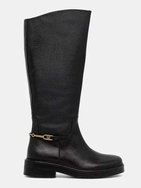 Tommy Hilfiger cizme de piele TH HORSEBIT RIDING LONG BOOT negru