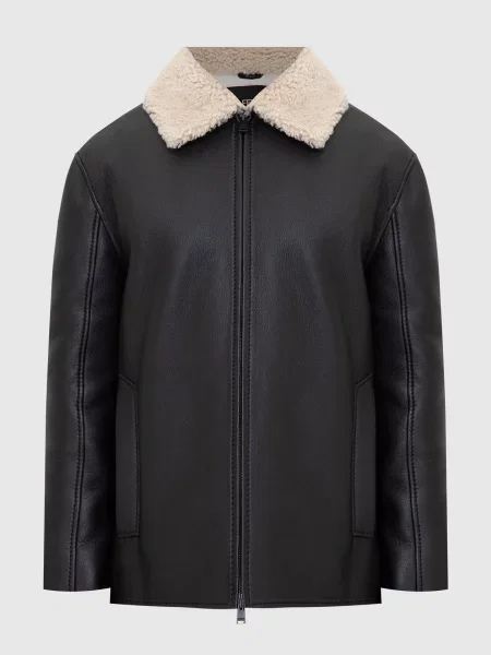 Шкіряне пальто Fendi чорне