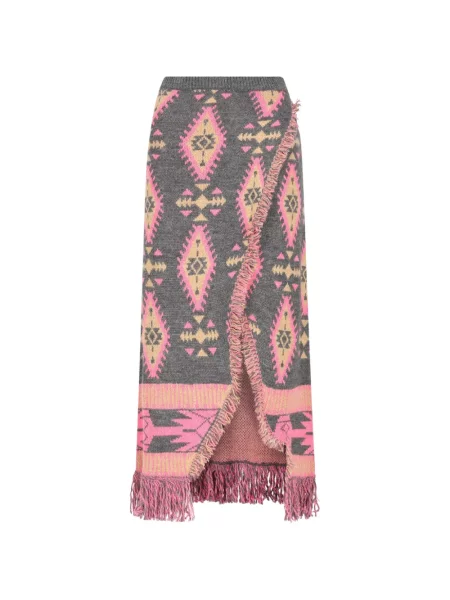 Fusta maxi Colour Market cu franjuri cu imprimeu geometric gri