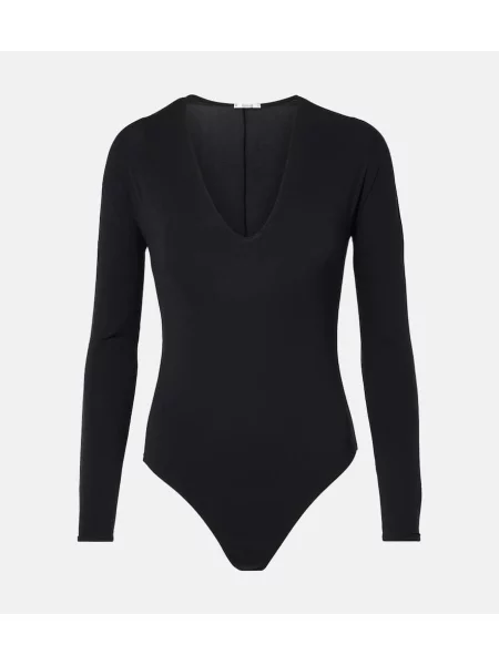 Top Wolford z dekoltem w serek z długim rękawem czarny