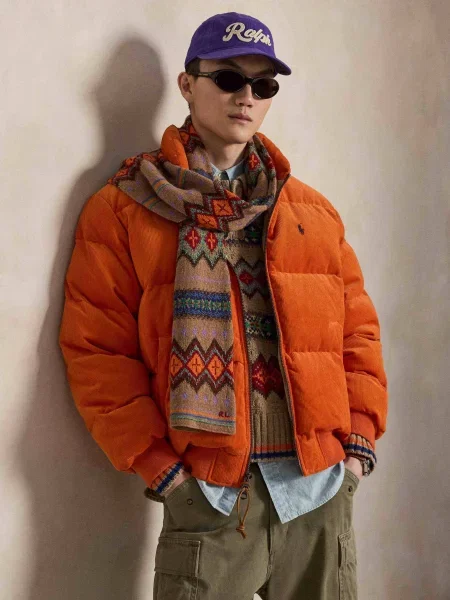 POLO RALPH LAUREN Geacă de puf | catifea reiată portocaliu