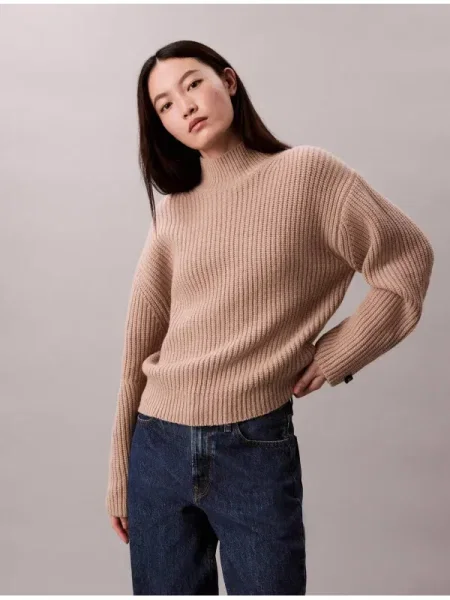 Pulover Calvin Klein Jeans de lână bej