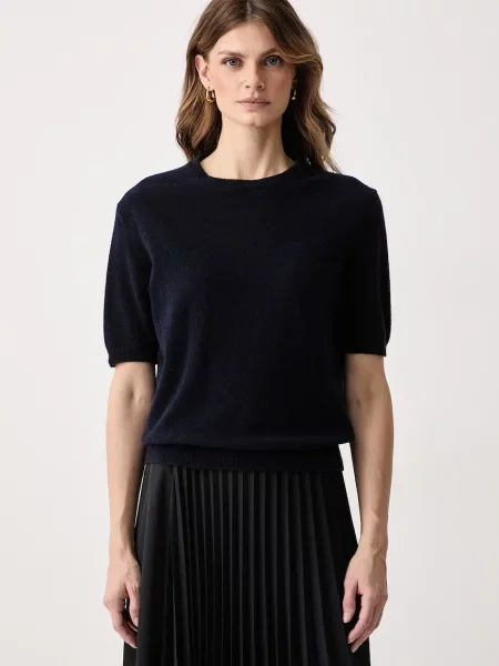 Haveone sweter z krótkim rękawem z kaszmirem granatowy