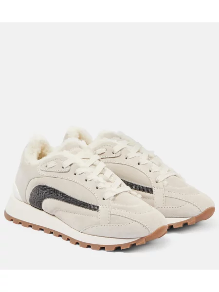 Semišové tenisky Brunello Cucinelli s korálky šedé