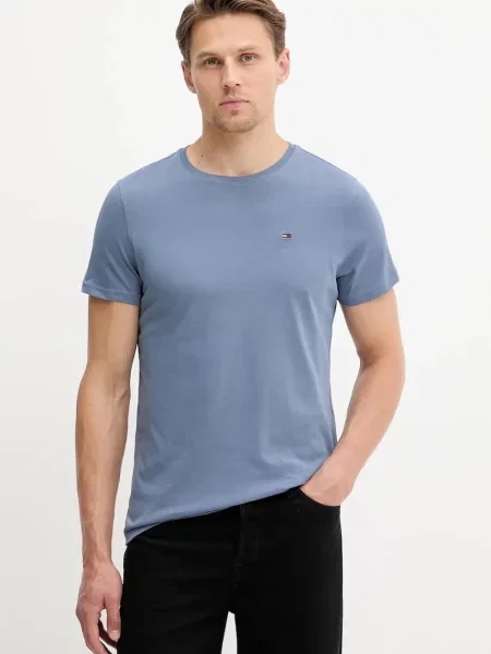 Тениска Tommy Jeans бяло с изчистен дизайн синьо