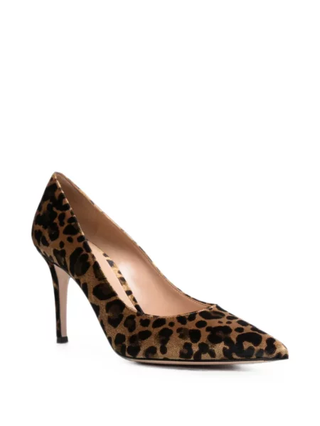 Pantofi cu toc Gianvito Rossi de catifea cu imagine cu model leopard maro