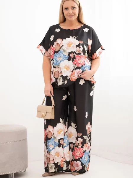 Bluză Kesi Włoski cu model floral negru