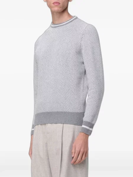 Pulover Xc cu decolteu rotund cu model herringbone gri