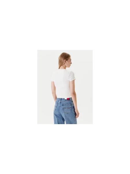 Tommy Jeans Póló Script Ekru Slim Fit