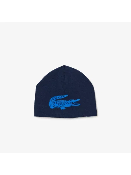 Lacoste Wełniana Czapka Unisex Z Nadrukiem granatowa