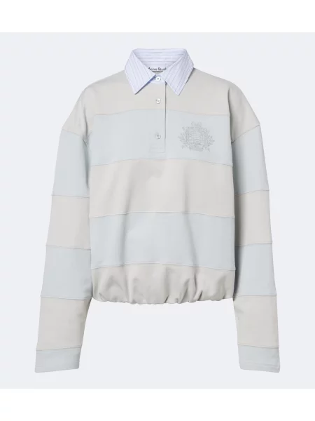 Tricou polo Acne Studios din fleece cu dungi albastru