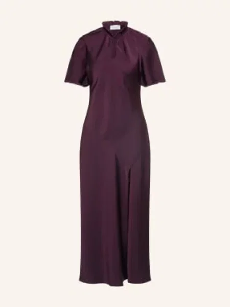 Claudie Pierlot Satynowa Sukienka Z Falbankami lila fioletowa
