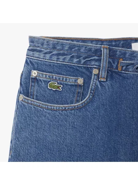 Lacoste Denimowe Szorty Wide Leg granatowe