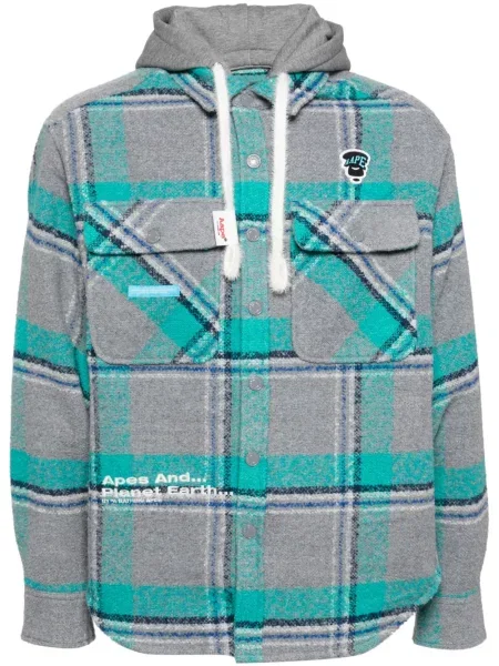Geacă Aape By A Bathing Ape în carouri cu glugă gri
