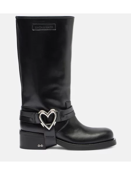 Botine Mach & Mach din piele cu motiv cu inimi biker negru