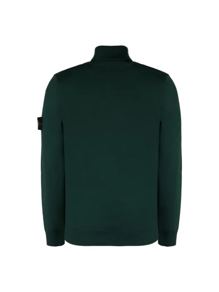 Lniany sweter z golfem Stone Island z kamieniami do golfa zielony