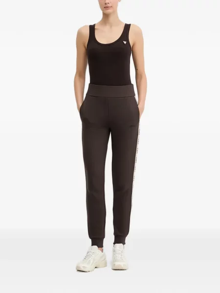 Pantaloni Guess alergare cu autograf maro