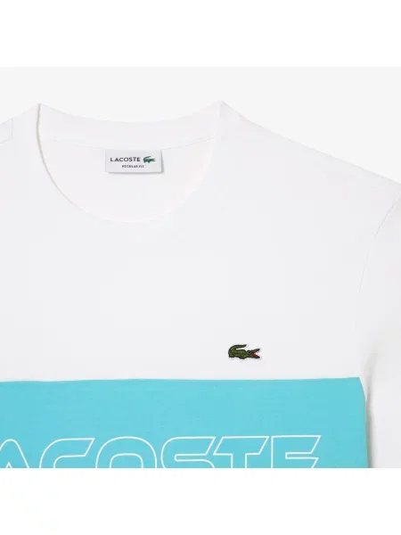 Lacoste Koszulka Regular Fit Z Nadrukiem I Blokami Kolorów biała