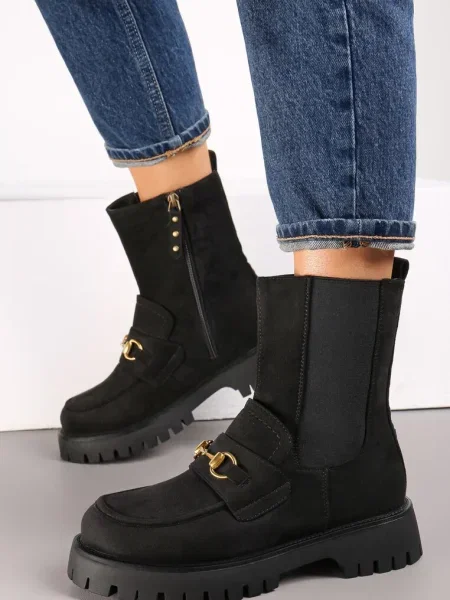 Botine Chelsea cu Cataramă Mavea negre