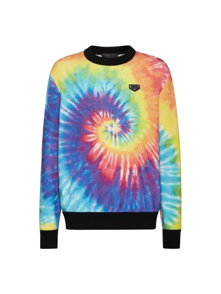 Tie dye sweter Philipp Plein z kaszmiru z okrągłym dekoltem