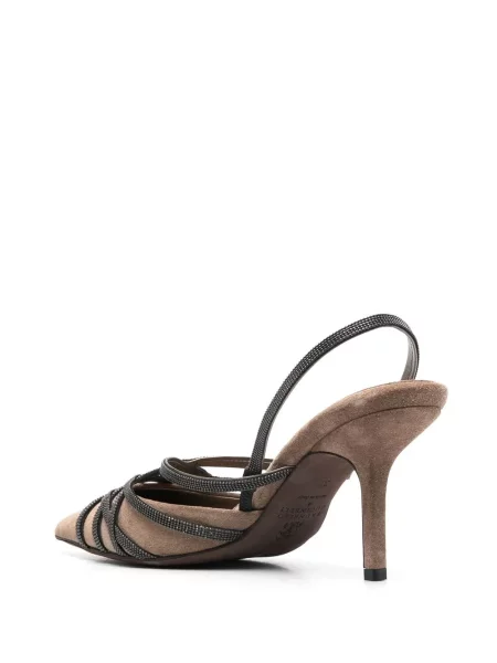 Pantofi cu toc Brunello Cucinelli slingback cu bretele maro