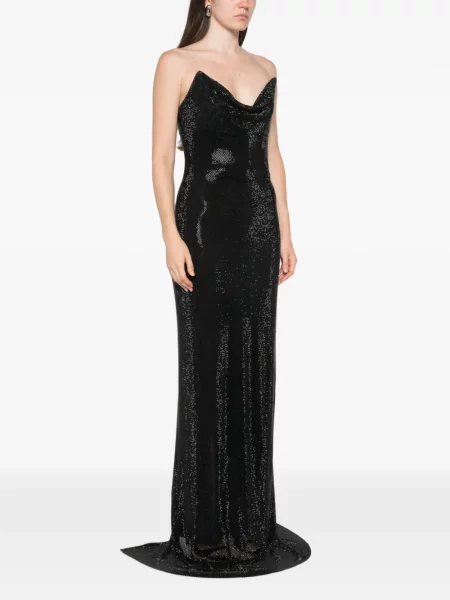 Rochie maxi Adamaris drapată fără bretele negru