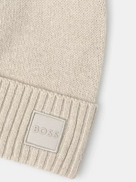 Вовняна шапка Boss Orange з тонкого трикотажу вовна бежевий
