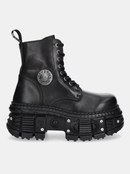 New Rock bocanci de piele ITALI NEGRO GRUESO TANK CASCO NEGRO TORNILLOS