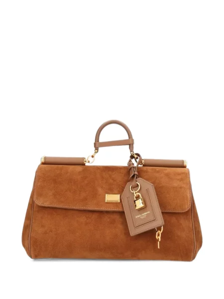 Geantă shopper Dolce & Gabbana din piele de căprioară maro