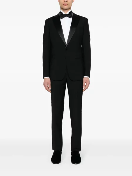 Vlněný oblekový jednořadý oblek Giorgio Armani černý