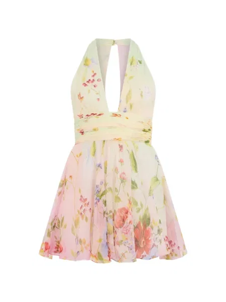 Rochie mini Roberto Cavalli cu model floral cu imagine de costum roz