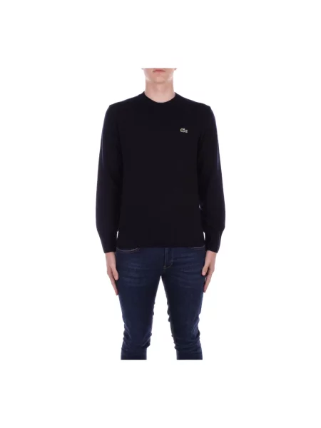 Bluza Lacoste wełniana z długim rękawem niebieska