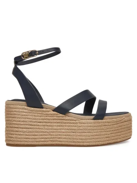 Кожени сандали Tommy Hilfiger ANKLE STRAP LEATHER PLATFORM тъмносиньо
