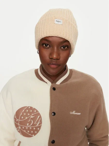 Шапка Pepe Jeans WENEBA HAT от плътен трикотаж бежово