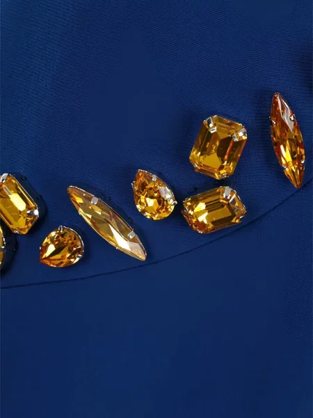Rochie Prada cu decolteu în V de cristal de costum albastru