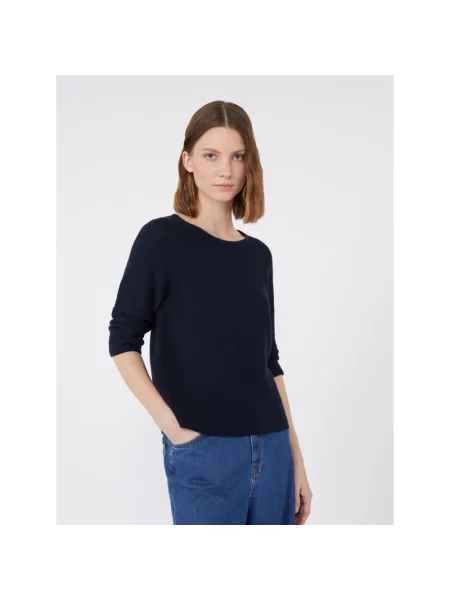 Lniany sweter Max Mara z dekoltem w łódkę niebieski